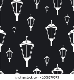 Seamless vector monochrome pattern street lantern