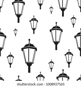 Seamless vector monochrome pattern street lantern