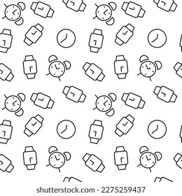 Seamless vector monochrome pattern of various clocks as symbol of time and business for covers, shops, wrappers, sites, apps