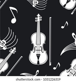 Seamless vector monochrome pattern whith violin
