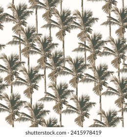 Seamless vector monochrome tropical palm tree pattern.simple winter brown,gray and white tree plants leaves flowers, palm tree , jungle palm tree pattern with white background.