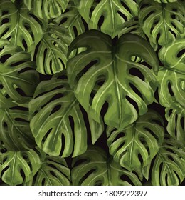 Seamless vector monsera leaves pattern. Tropical exotic botanical background. For fabric, textile, wrapping, cover, web etc.