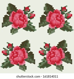 Seamless vector mosaic with large red rose .