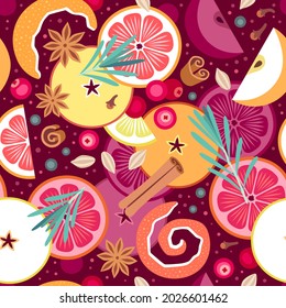 Seamless vector mulled wine pattern. 