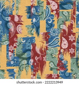 seamless vector multi color paisley pattern on texture background