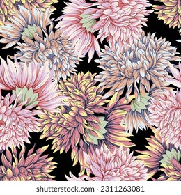 seamless vector multi color stock flowers pattern on black background