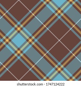 Seamless vector multicolor brown blue yellow tartan pattern. Plaid background. Fashion wool pattern. For fabric, textile, wrapping, cover etc.