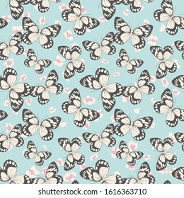 Seamless vector multicolor butterflies pattern. Butterfly on leopard print. Trendy animal motif wallpaper. Fashionable background for fabric, textile, design, banner, cover, web etc.