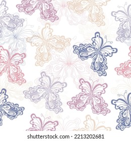 Seamless vector multicolor butterflies pattern. Butterfly on leopard print.  Seamless pattern.