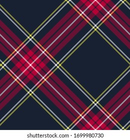 Seamless vector multicolor diagonal  tartan pattern. Plaid background. Classic fashion wool pattern. For fabric, textile, wrapping, cover etc.