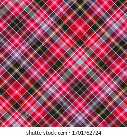 Seamless vector multicolor diagonal  tartan pattern. Plaid background. Classic fashion wool pattern. For fabric, textile, wrapping, cover etc.
