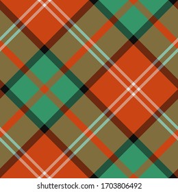 Seamless vector multicolor diagonal tartan pattern. Plaid background. Classic fashion wool pattern. For fabric, textile, wrapping, cover etc.