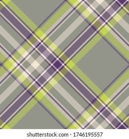 Seamless vector multicolor grey purple green tartan pattern. Plaid background. Fashion wool pattern. For fabric, textile, wrapping, cover etc.