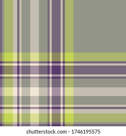 Nahtloser Vektor multicolor graulila grüne Tartan Muster. Plaid Hintergrund. Modewoll-Muster. Für Gewebe, Textilien, Umhüllung, Abdeckung usw.