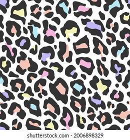 Seamless vector multicolor leopard pattern. Trendy stylish wild gepard, leopard print. Animal print background for fabric, textile, design, advertising banner.