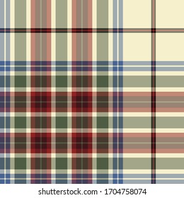 Seamless vector multicolor tartan pattern. Plaid background. Classic fashion wool pattern. For fabric, textile, wrapping, cover etc.