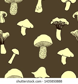 seamless vector mushroom pattern doodle
