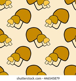 Seamless vector mushroom pattern on white background.