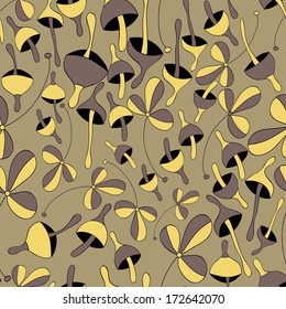 Seamless vector mushrooms and flowers pattern. 