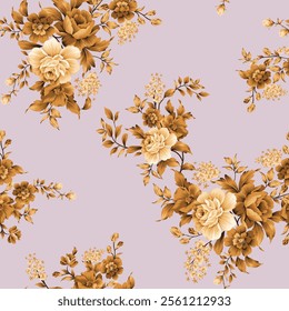 seamless vector mustered stock flowers with leaves bunches pattern on background