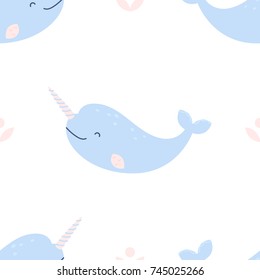 Seamless vector narwhal pattern