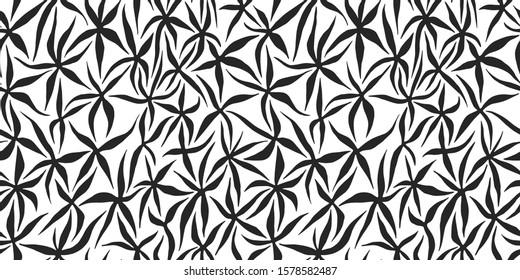 Seamless vector natural organic pattern. Chaotic flowers background. Black and white floral pattern. For fabric, textile, wrapping, cover, web etc. 10 eps design.