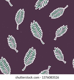 Seamless vector nature herbs flat pattern. Hand-drawn repeating leaves isolated on dark background. Botanical illustration print for textile design, wallpaper, aromatheraphy and ecological concept.