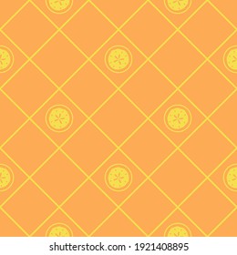 Seamless vector nautical pattern. Ocean themed. Trendy citrus yellow seashell sand dollar shapes on a bright orange background. Perfect for fashion, textile design, home decor, and cute fabric design.