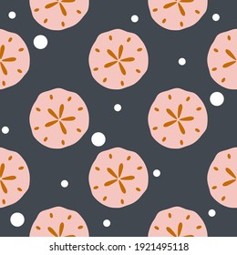 Seamless vector nautical pattern. Ocean themed. Trendy neutral pink seashell sand dollar shapes on a neutral background. Perfect for fashion, textile design, home decor, and cute shell fabric design.