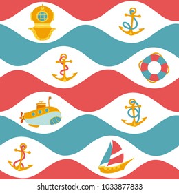 Seamless Vector Nautical Pattern in Retro Style
