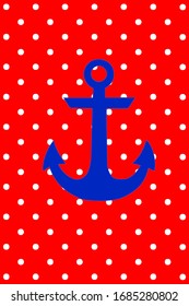 Seamless vector with the Navy blue anchor and circles on the red background