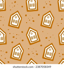 Seamless vector New Year's Eve pattern. Christmas gingerbread houses