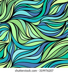 Seamless vector  ocean color fabric pattern with lines. Abstract blue wave nature eco background.