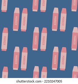 Seamless vector office items pattern. Stylish marker background for fabric, textile, cover etc.