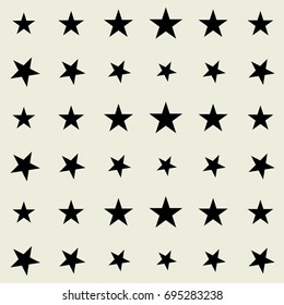 Seamless vector old style denim textile design. Black stars on ocher trendy t-shirt cowboy pattern. American national gray scale symbols, night sky, galaxy. Retro vintage background, party decoration.