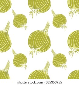 Seamless vector onion pattern on white background