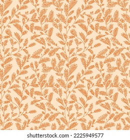 Hojas de color anaranjado vectorial sin foco y traza de ramas sobre fondo beige.