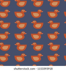 Seamless vector orange duck pattern on blue background for wrapping, craft, fabric, textile