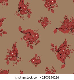 seamless vector orange flowers bunches pattern on cream background