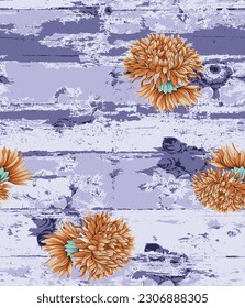 color naranja vectorial sin soldadura de las flores de las flores patrón sobre fondo de textura violeta