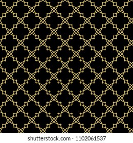Seamless vector ornament in arabian style. Geometric abstract black and golden background. Pattern for wallpapers and backgrounds
