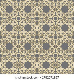 Ornamento vectorial sin foco al estilo árabe. Fondo dorado geométrico abstracto. Patrón de fondo y fondos de escritorio