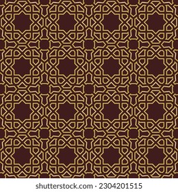 Ornamento vectorial sin foco al estilo árabe. Fondo geométrico abstracto marrón y dorado. Parrilla con patrón para papeles pintados y fondos