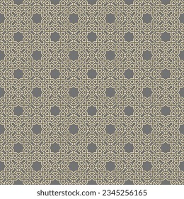 Seamless vector ornament in arabian style. Geometric abstract gray and golden background. Grill with pattern for wallpapers and backgrounds