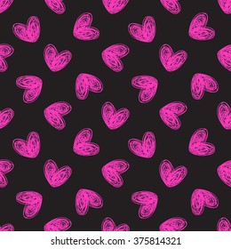 Seamless vector ornament of hand-drawn hearts