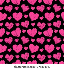 Seamless vector ornament of hand-drawn hearts