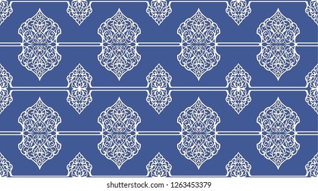 Seamless vector ornament in Islamic style. Blue ornament is suitable for various designs and for decoration of Eastern holidays.