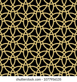 Seamless vector ornament. Modern back and golden background. Geometric modern pattern