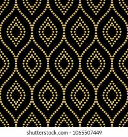 Seamless vector ornament. Modern background. Geometric modern black and golden dotted pattern