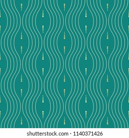 Seamless vector ornament. Modern background. Geometric modern pattern with golden wavy lines